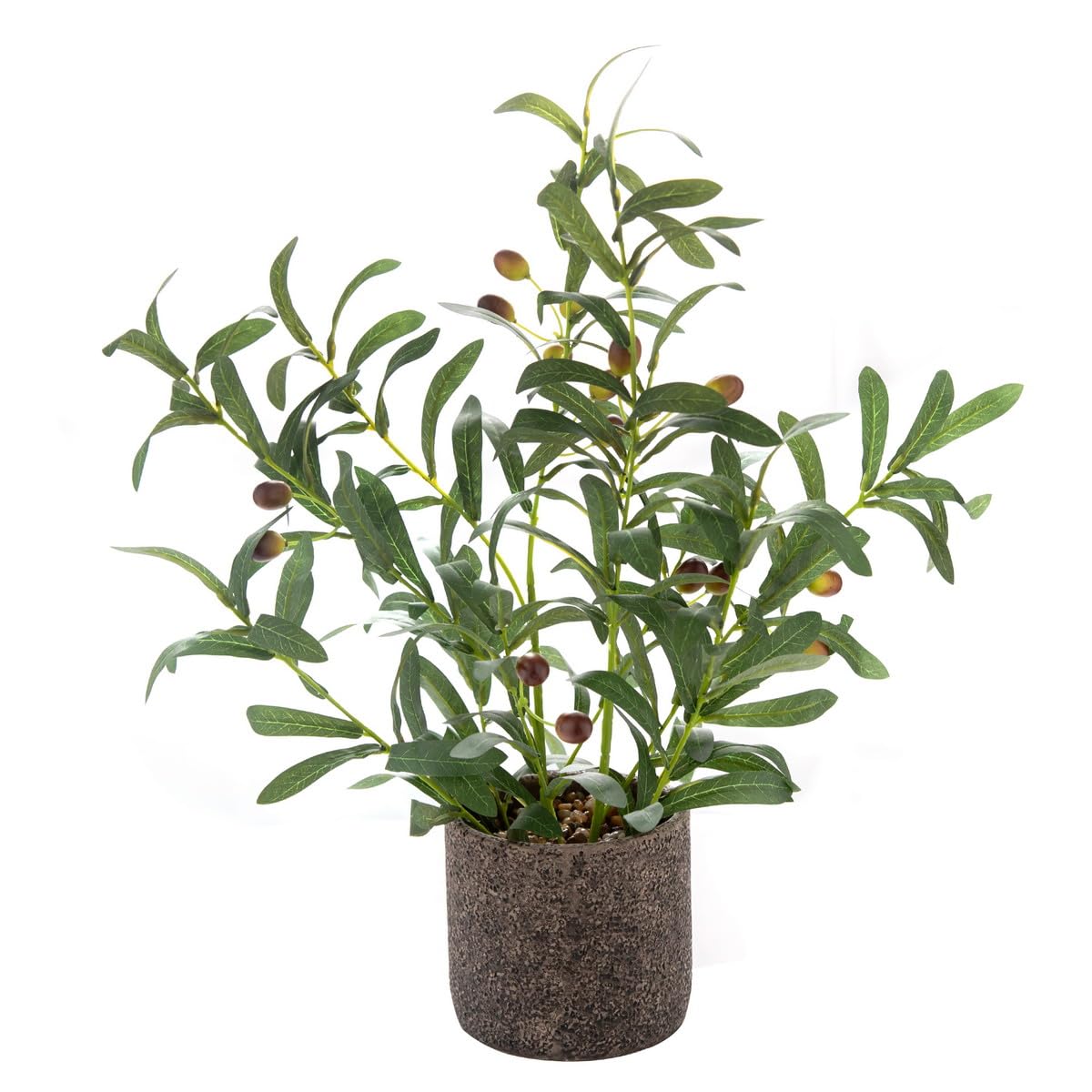 18 Inch Artificial Olive Branches Real Looking Potted Plant Fake Olive Tree with Lifelike Leaves and Fruits in Rustic Black Cement Planter Faux Greenery Plant for Indoor Outdoor Decor