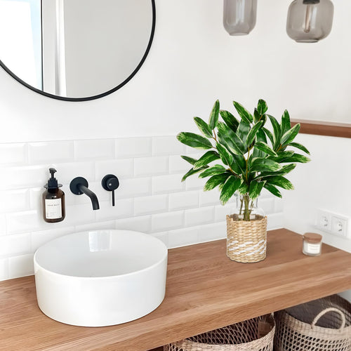 2 Psc Green Eucalyptus Leav Real Touch Faux Greenery Stems in Vase with Faux Water, 13.8" Small Fake Plants Artificial Greenery Silk Plants for Home Decor Indoor, Kitchen Bedroom Bathroom Living Room Coffee Table Centerpiece