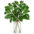 2 Psc Green Fiddle Leaves Real Touch Faux Greenery Stems in Vase with Faux Water, 13.8" Small Fake Plants Artificial Greenery Silk Plants for Home Decor Indoor, Kitchen Bedroom Bathroom Living Room Coffee Table Centerpiece