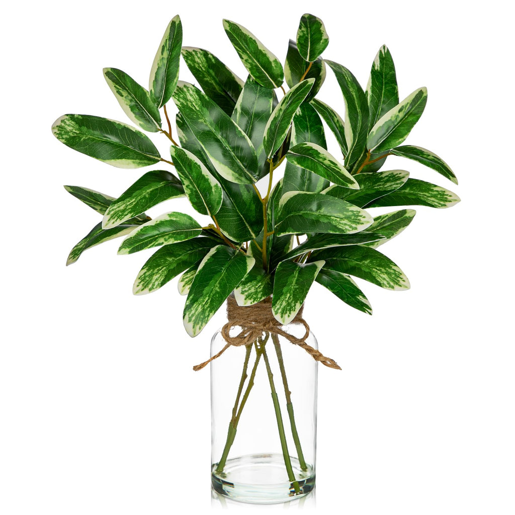 2 Psc Real Touch Faux Greenery Stems in Vase with Faux Water, 13.8" Small Fake Plants Artificial Greenery Silk Plants for Home Decor Indoor, Kitchen Bedroom Bathroom Living Room Coffee Table Centerpiece