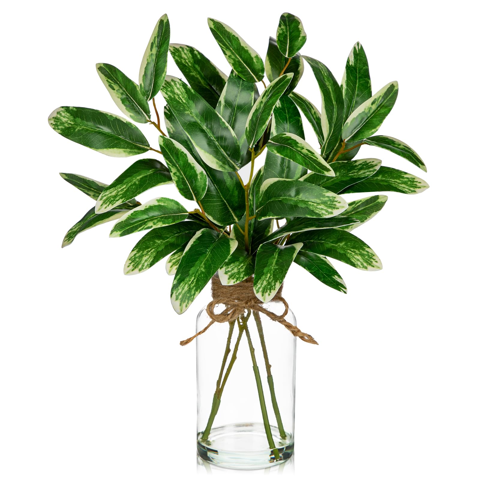 2 Psc Real Touch Faux Greenery Stems in Vase with Faux Water, 13.8" Small Fake Plants Artificial Greenery Silk Plants for Home Decor Indoor, Kitchen Bedroom Bathroom Living Room Coffee Table Centerpiece