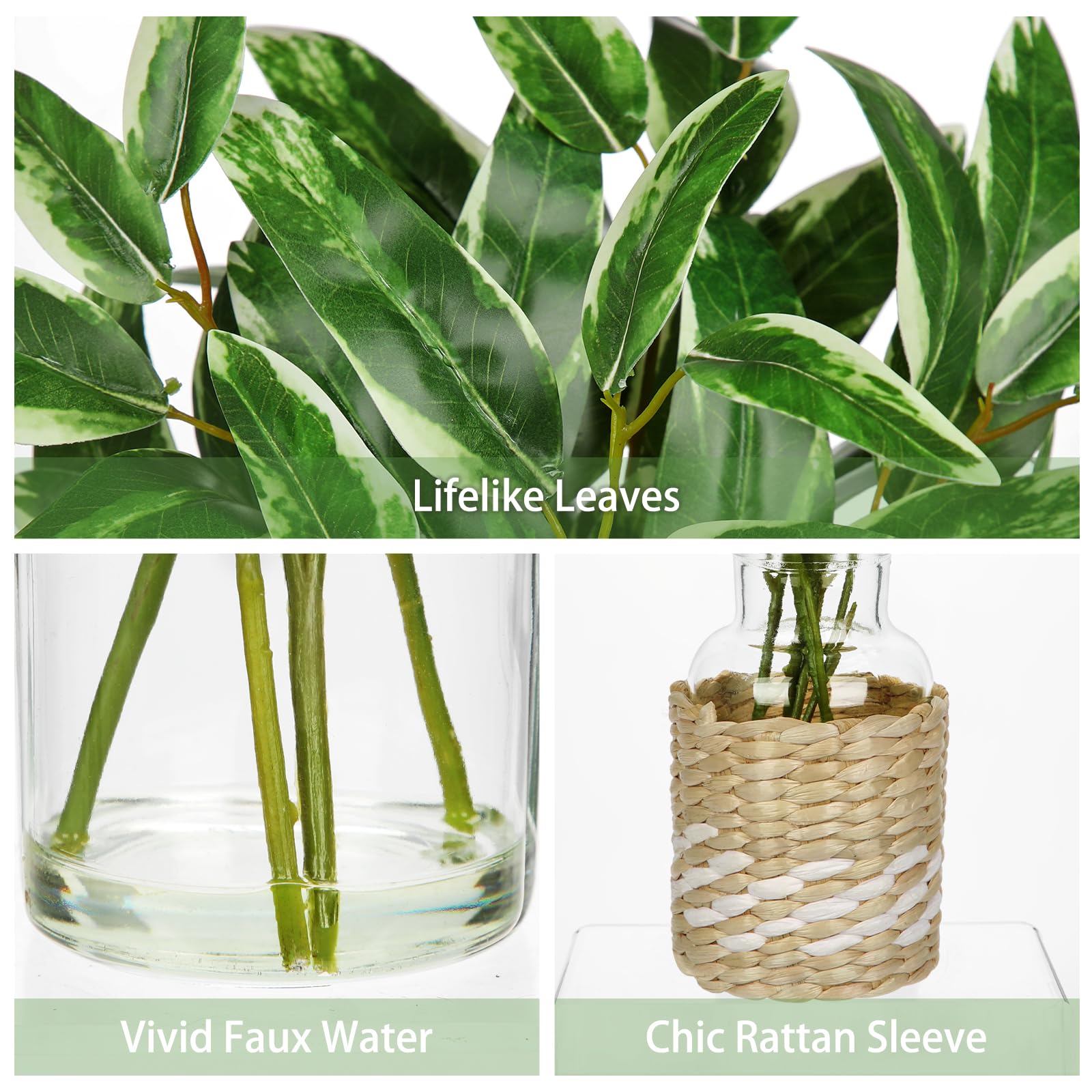 2 Psc Green Eucalyptus Leav Real Touch Faux Greenery Stems in Vase with Faux Water, 13.8" Small Fake Plants Artificial Greenery Silk Plants for Home Decor Indoor, Kitchen Bedroom Bathroom Living Room Coffee Table Centerpiece