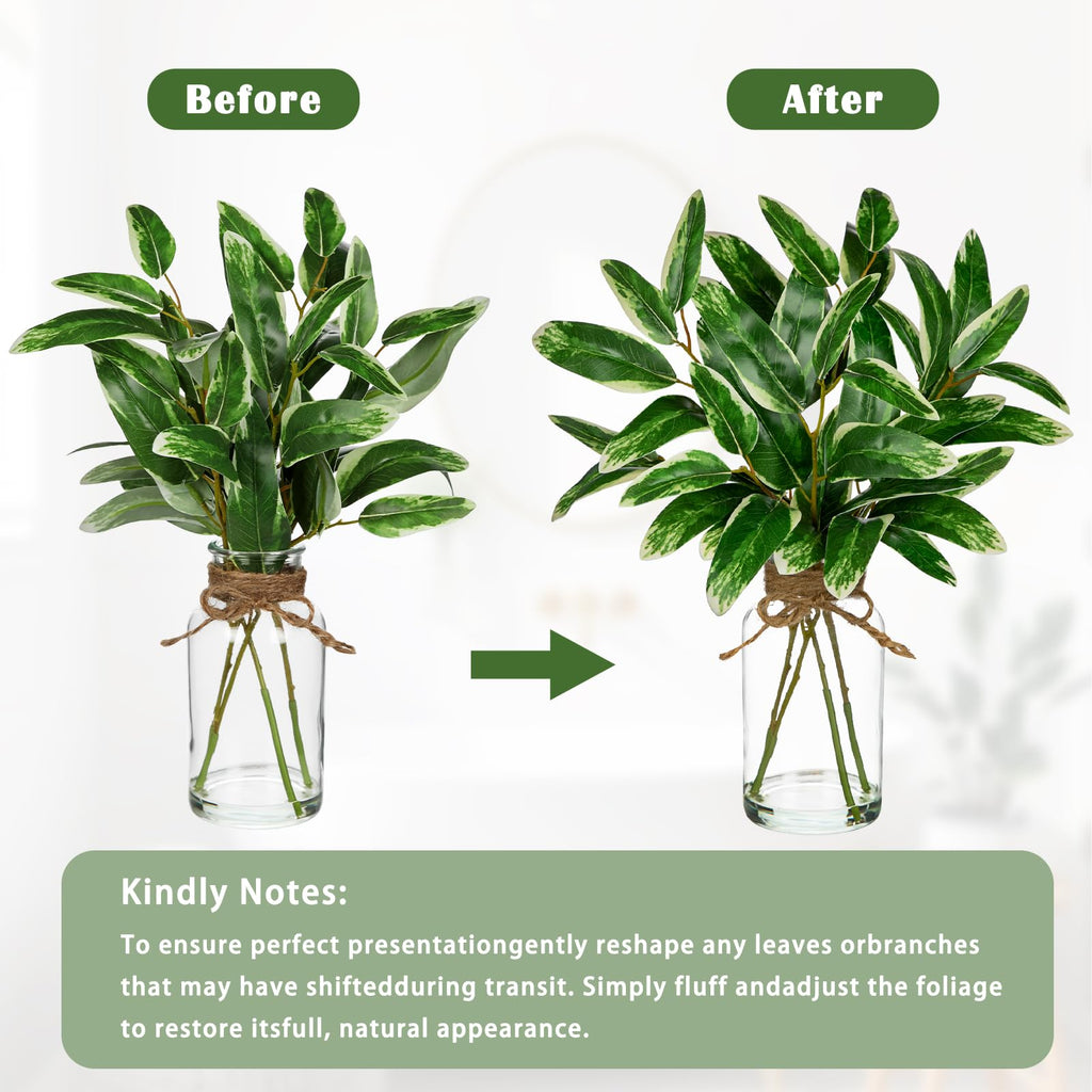 2 Psc Real Touch Faux Greenery Stems in Vase with Faux Water, 13.8" Small Fake Plants Artificial Greenery Silk Plants for Home Decor Indoor, Kitchen Bedroom Bathroom Living Room Coffee Table Centerpiece